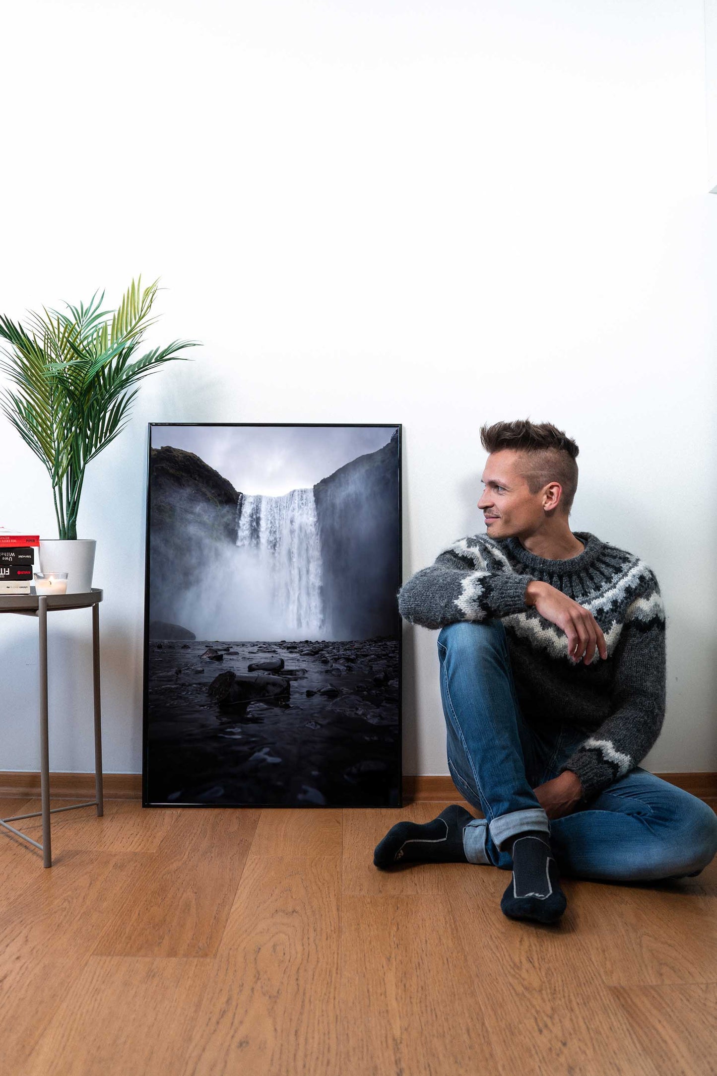 Skogafoss on a stormy day - Framed poster on matte paper